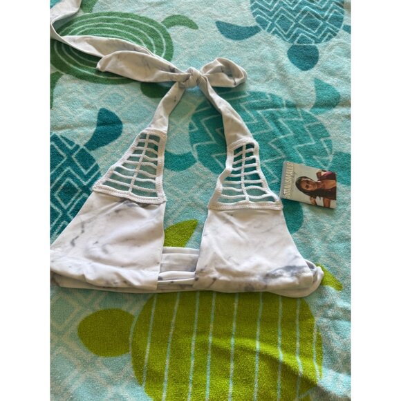 Joan Smalls Smart & Sexy White Marble Bikini Top Size XS Crochet Halter Tie NWT - Picture 1 of 7